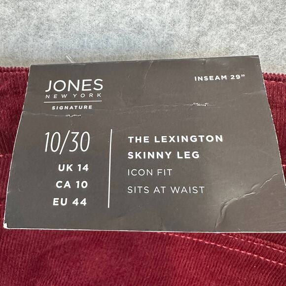 Jones New York Lexington Skinny Corduroy Jeans WMNS 10 Maroon Straight Stretchy - Picture 6 of 13